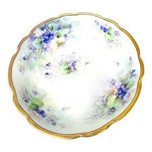 Vintage T&V Footed Serving Bowl Floral Design With Gold Rim 9.25"